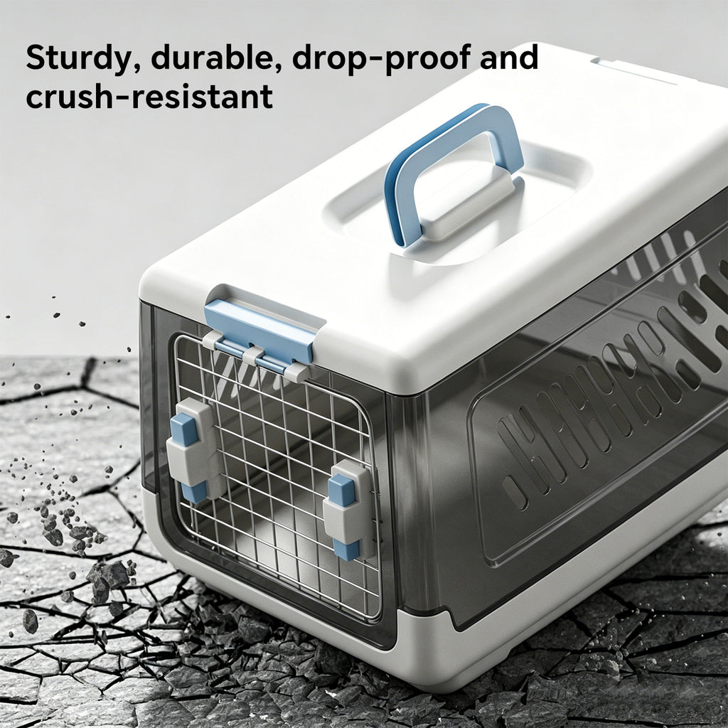 Portable Outdoor Cat Enclosure with Metal Wire Ventilation, Hard-Sided Pet Travel Kennel Carrier for Cats, Puppies, Rabbits and Small Animals