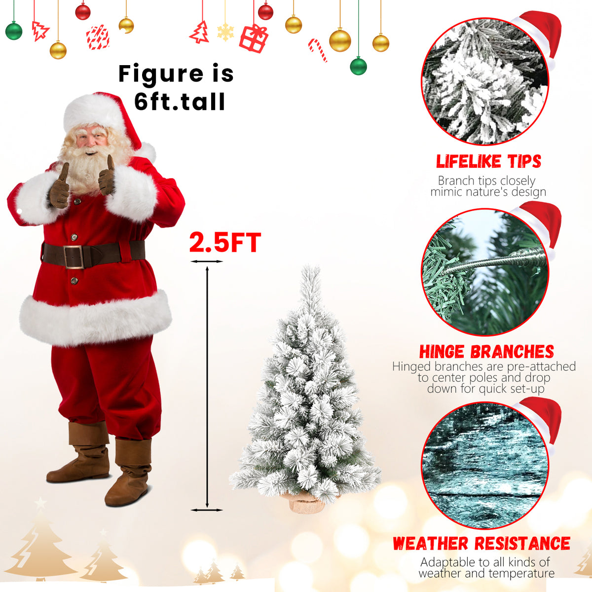 2.5ft Flocked Artificial Christmas Tree with Burlap Base, Snowy Tabletop Holiday Tree for Indoor Christmas Decor