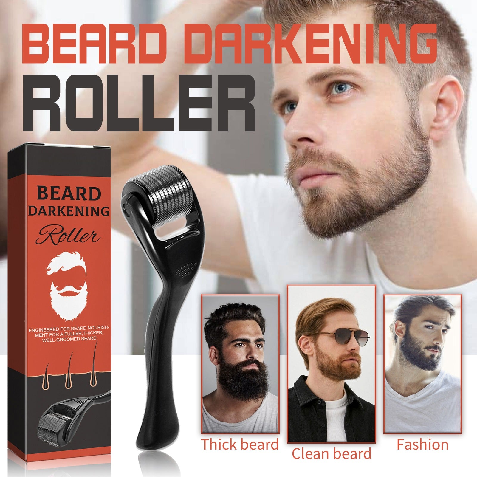 Beard Derma Roller, Beard Darkening Roller for Men, Stimulate Beard Growth, Thick Fuller Beard Grooming Tool