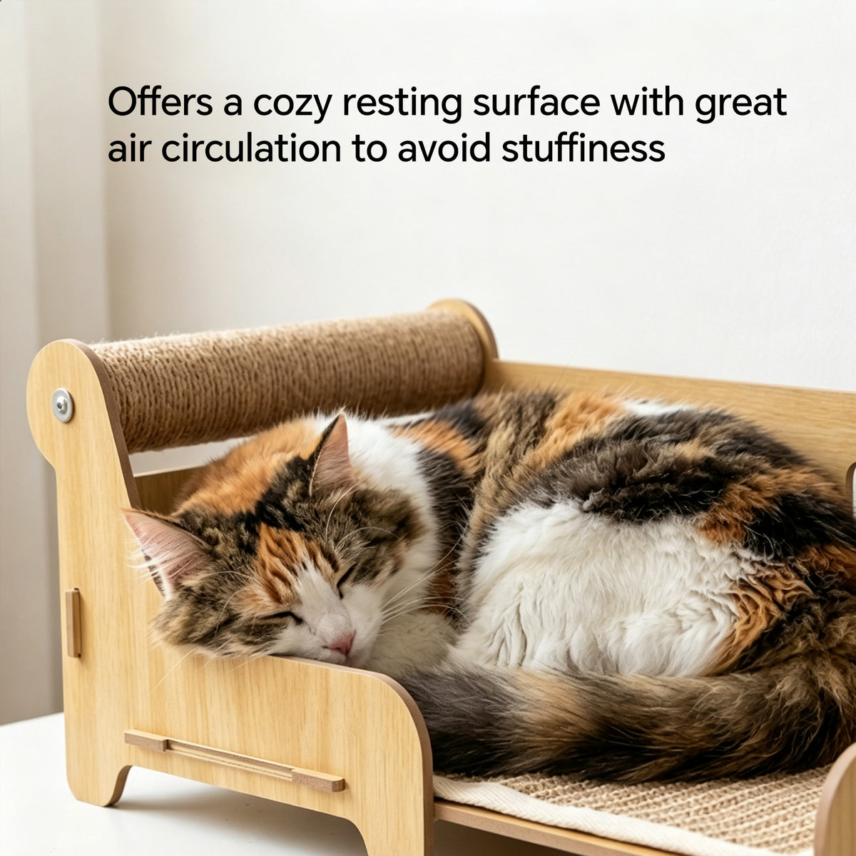 Cat Scratcher Couch Bed with Sisal Scratching Post, Wooden Cat Lounge Furniture for Indoor Cats