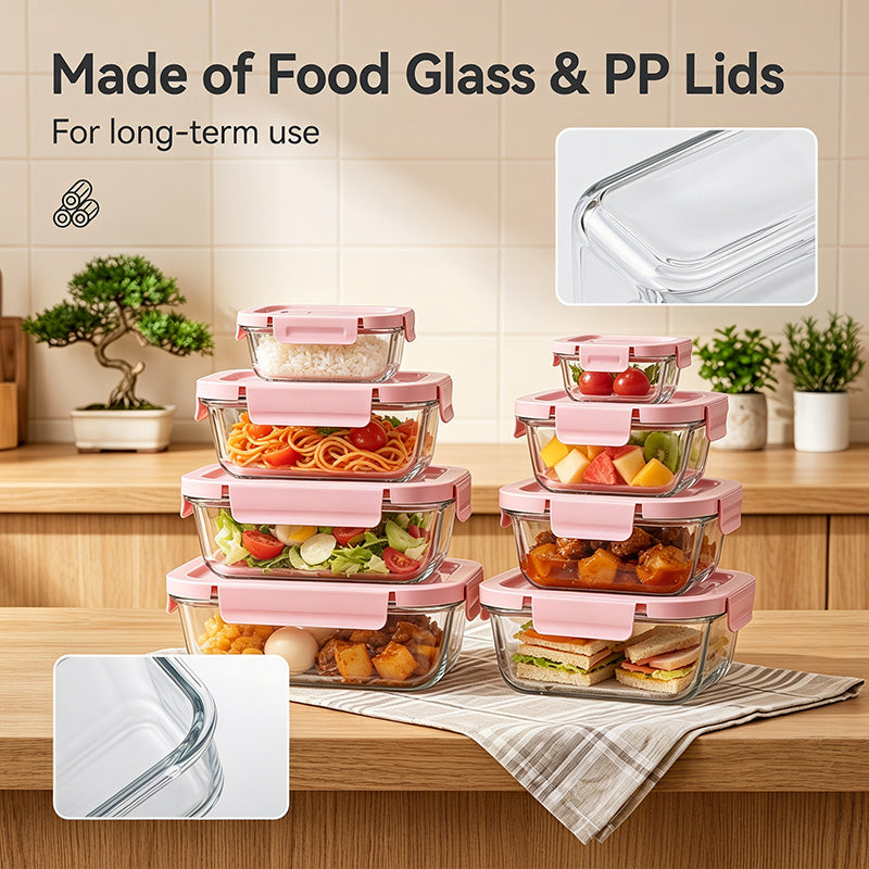 8 Pack Glass Food Storage Containers with Lids