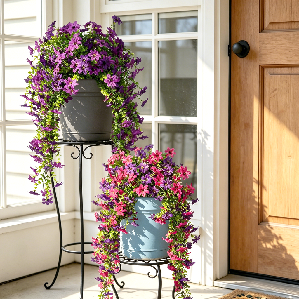 6Pcs Artificial Hanging Orchid Flowers, 26.7in/68cm UV Resistant Fake Trailing Flower Vines for Porch Patio Outdoor Fall Season Decor