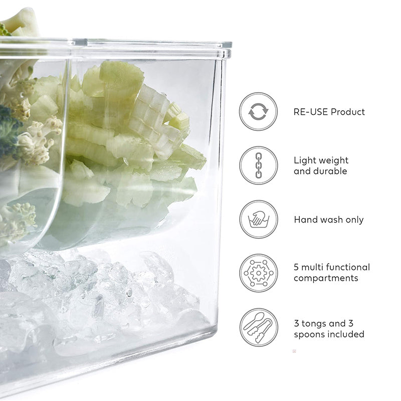 Chilled Condiment Server, condiment tray, bar garnish holder on ice, removable trays, with lid, stainless steel spoons forks clip, bar accessories, fruit salad storage