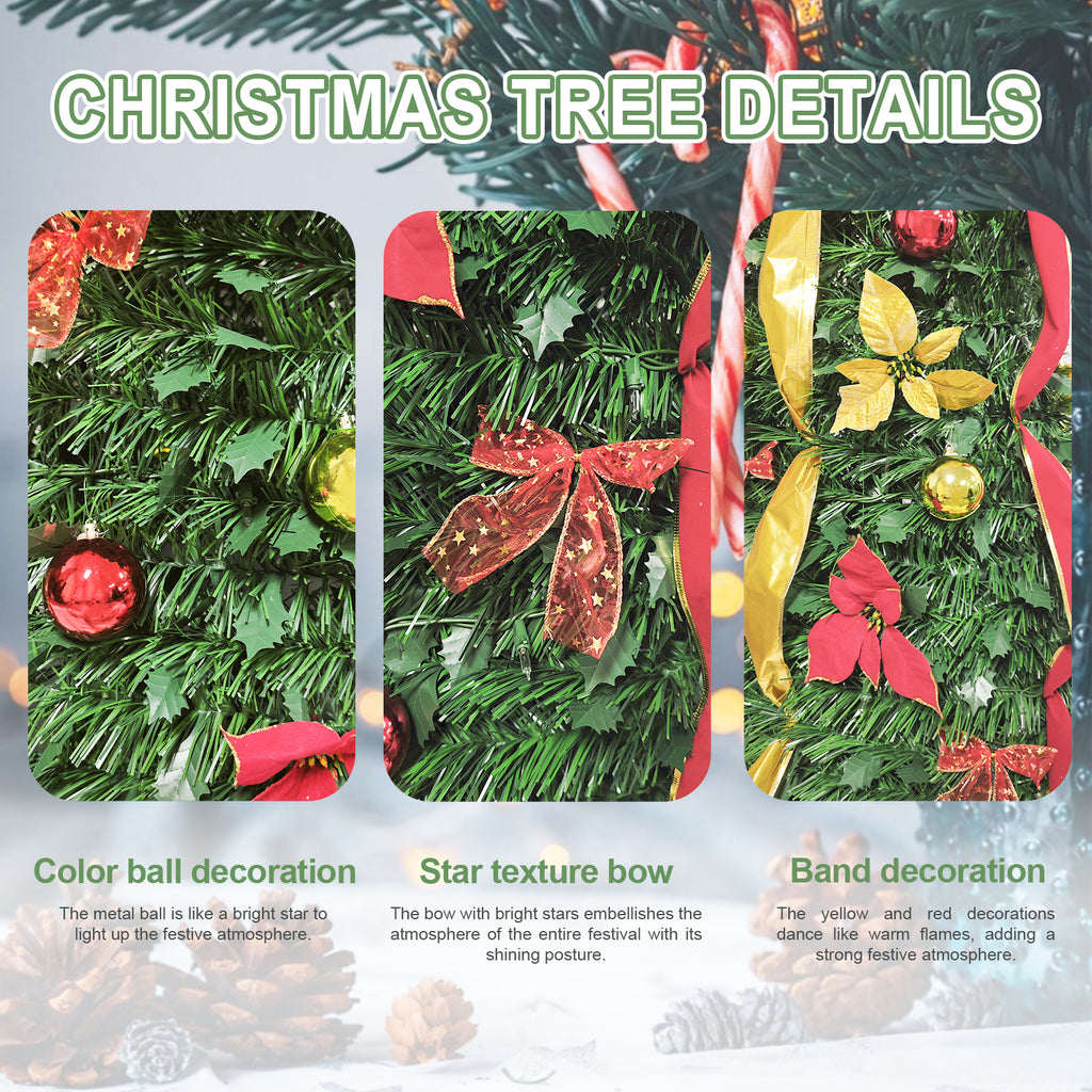 6FT/ 7.5FT glamorous lighted Christmas tree withornaments is the perfect festive home decoration for aparty. The tree features festive details, such as bows andribbons