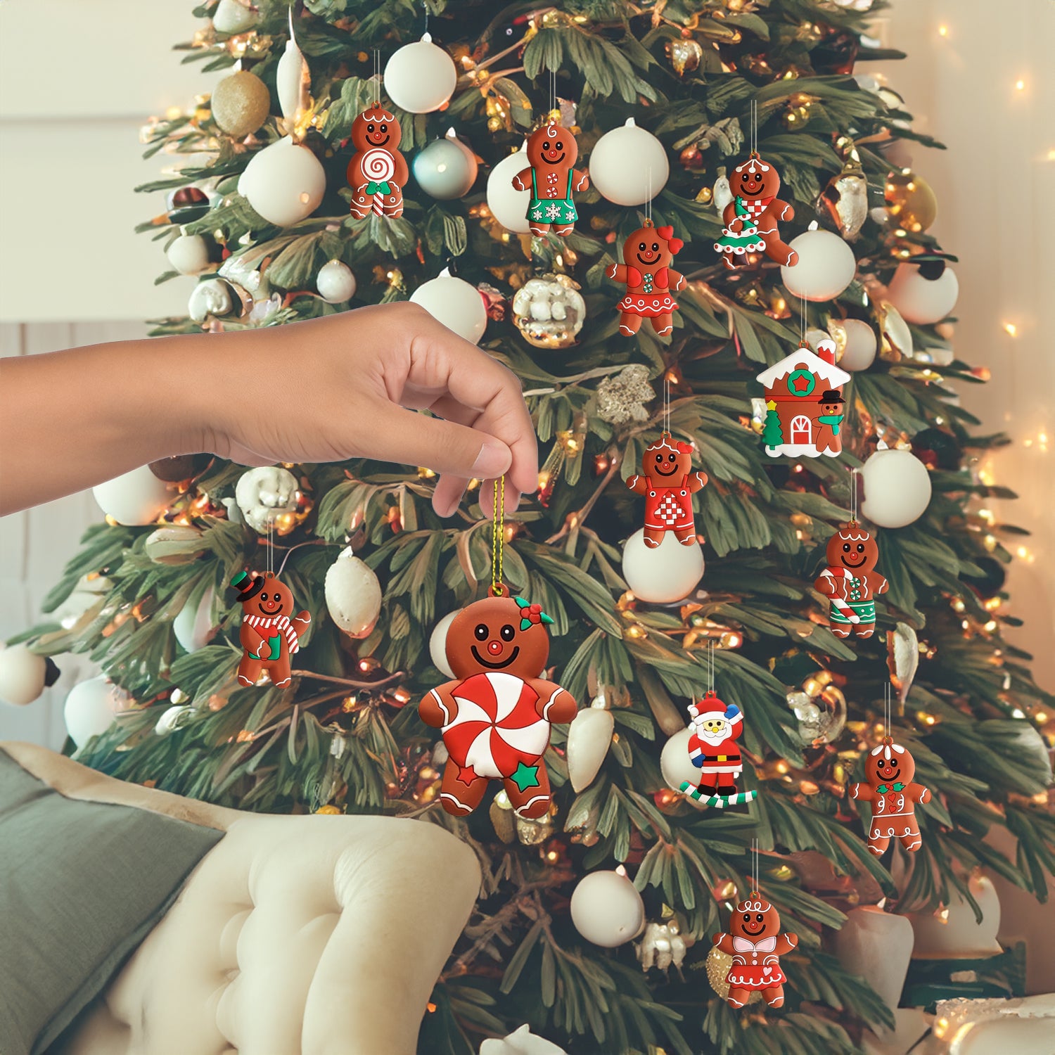 Gingerbread Man Ornament Set of 12 – Colorful, Playful Decor for Christmas Trees & Festive Displays