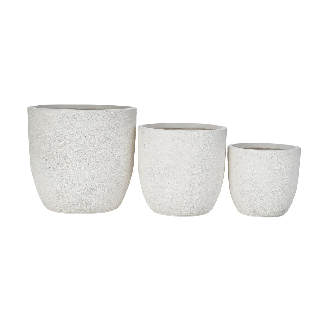 AEELLEEA Set of 3 MGO Planters, 16.9/14/11.2 in Round Indoor Outdoor Flower Pots with Drainage Holes, Stackable, White