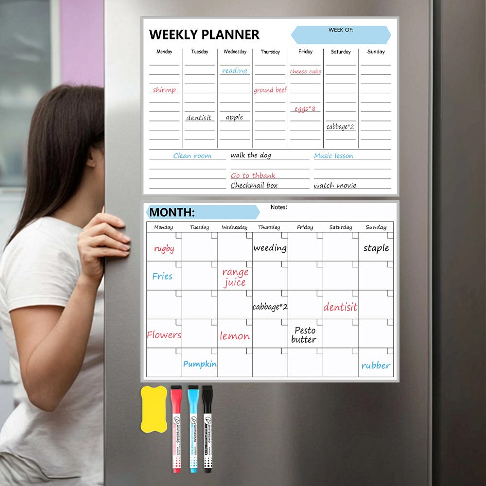 AEELLEEA-Magnetic Fridge Planner Dry Erase Board, Reusable Refrigerator Calendar Message Board for Home Kitchen Note Taking