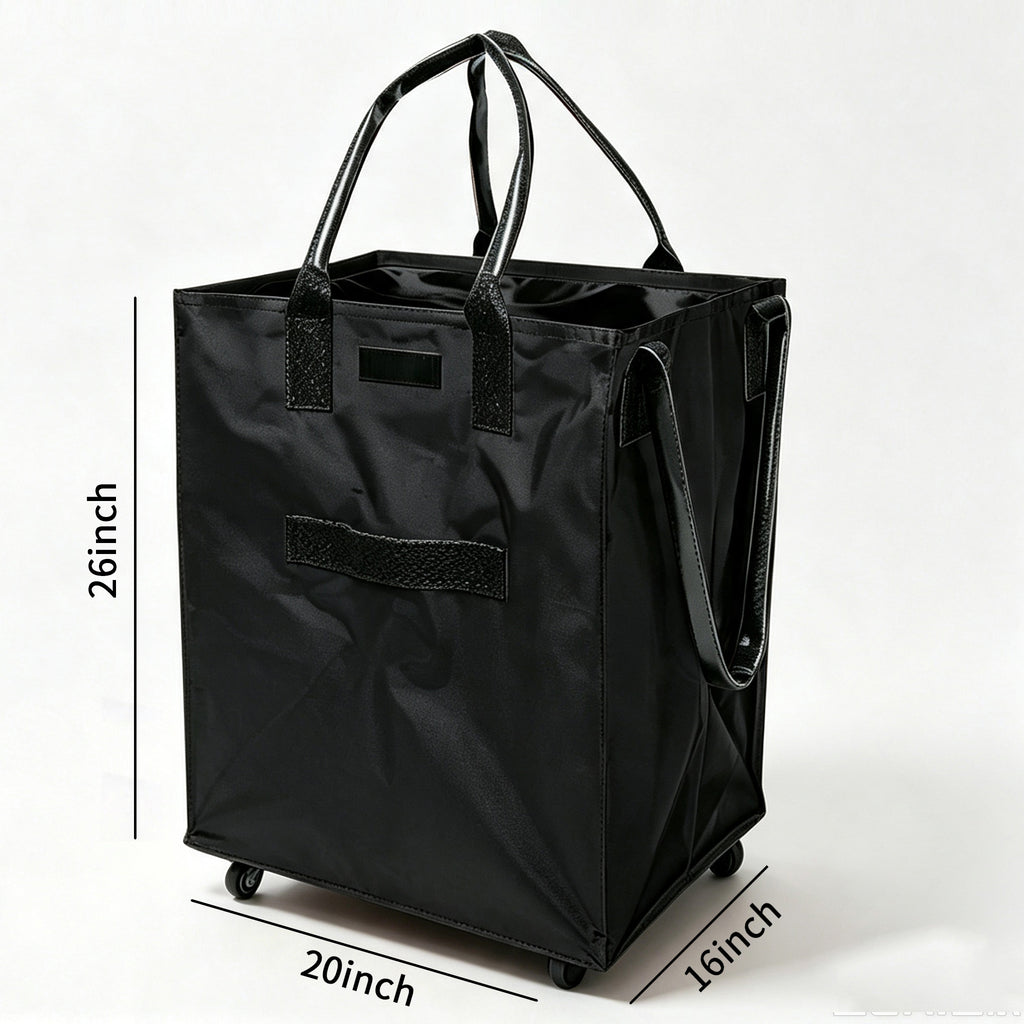Large L‑Size Foldable Rolling Tote Bag 26"×20"×16", 5‑Wheel Base Wheeled Utility Cart, Water Resistant Rolling Laundry Basket, Portable Grocery & Storage Tote for Home, Dorm, Camping Travel