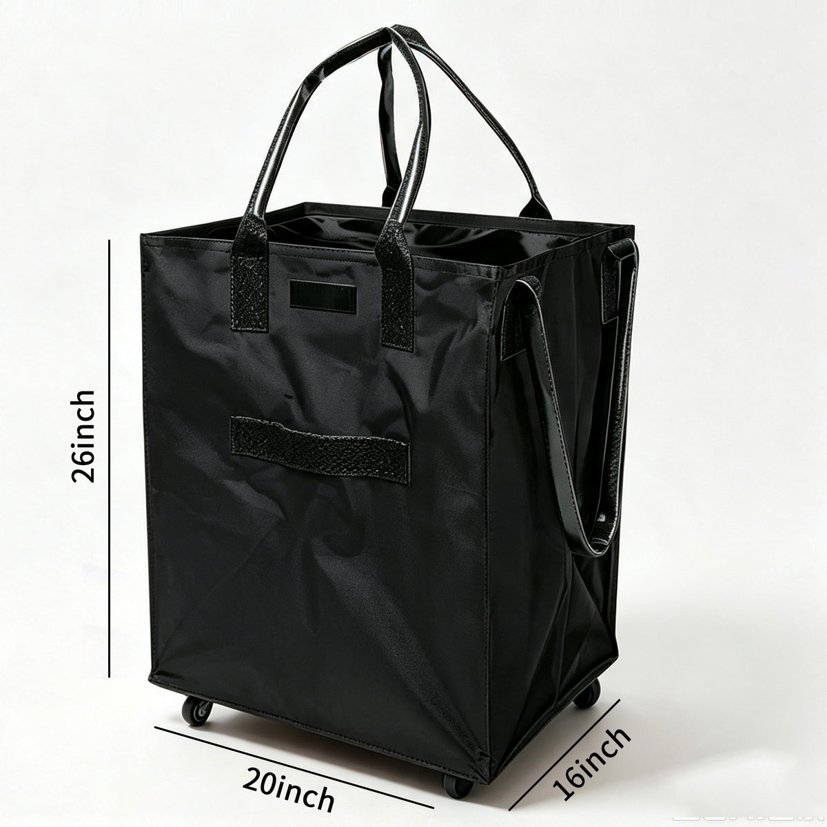 Large L‑Size Foldable Rolling Tote Bag 26"×20"×16", 5‑Wheel Base Wheeled Utility Cart, Water Resistant Rolling Laundry Basket, Portable Grocery & Storage Tote for Home, Dorm, Camping Travel