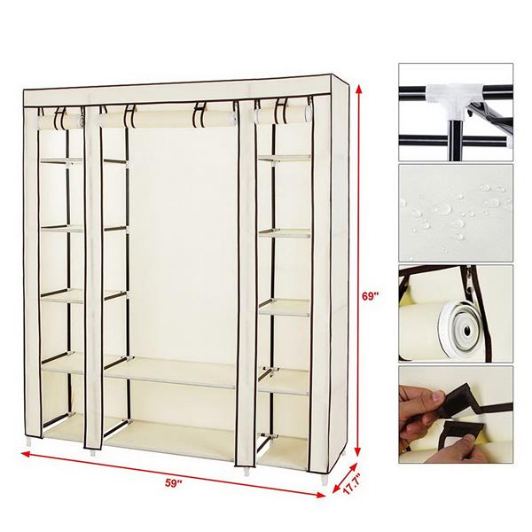 Portable Clothes Closet Wardrobe Storage Organizer with Non-Woven Fabric