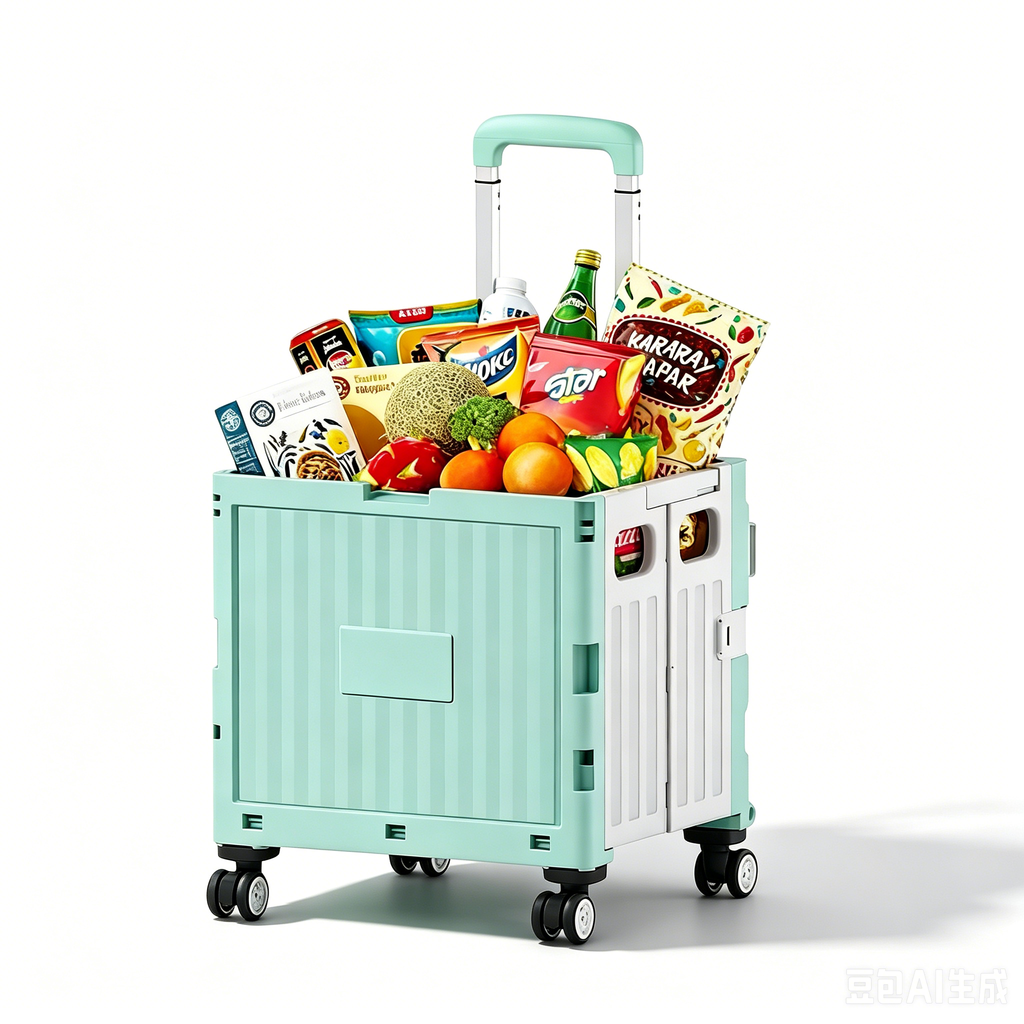 Foldable Utility Cart Portable Rolling Crate with Lid Collapsible Handcart Shopping Trolley Telescopic Handle 4 Wheels for Picnic Camping Outdoor Use
