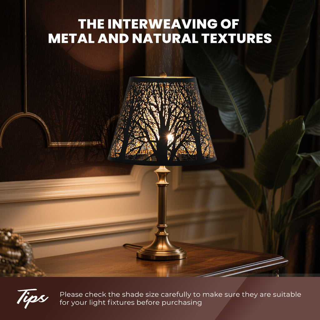 Small Lamp Shade, ALUCSET Barrel Metal Lampshade with Pattern of Trees for Table Lamp and Floor Light, Top 6in X Bottom 10in X Height 7.5in, Spider