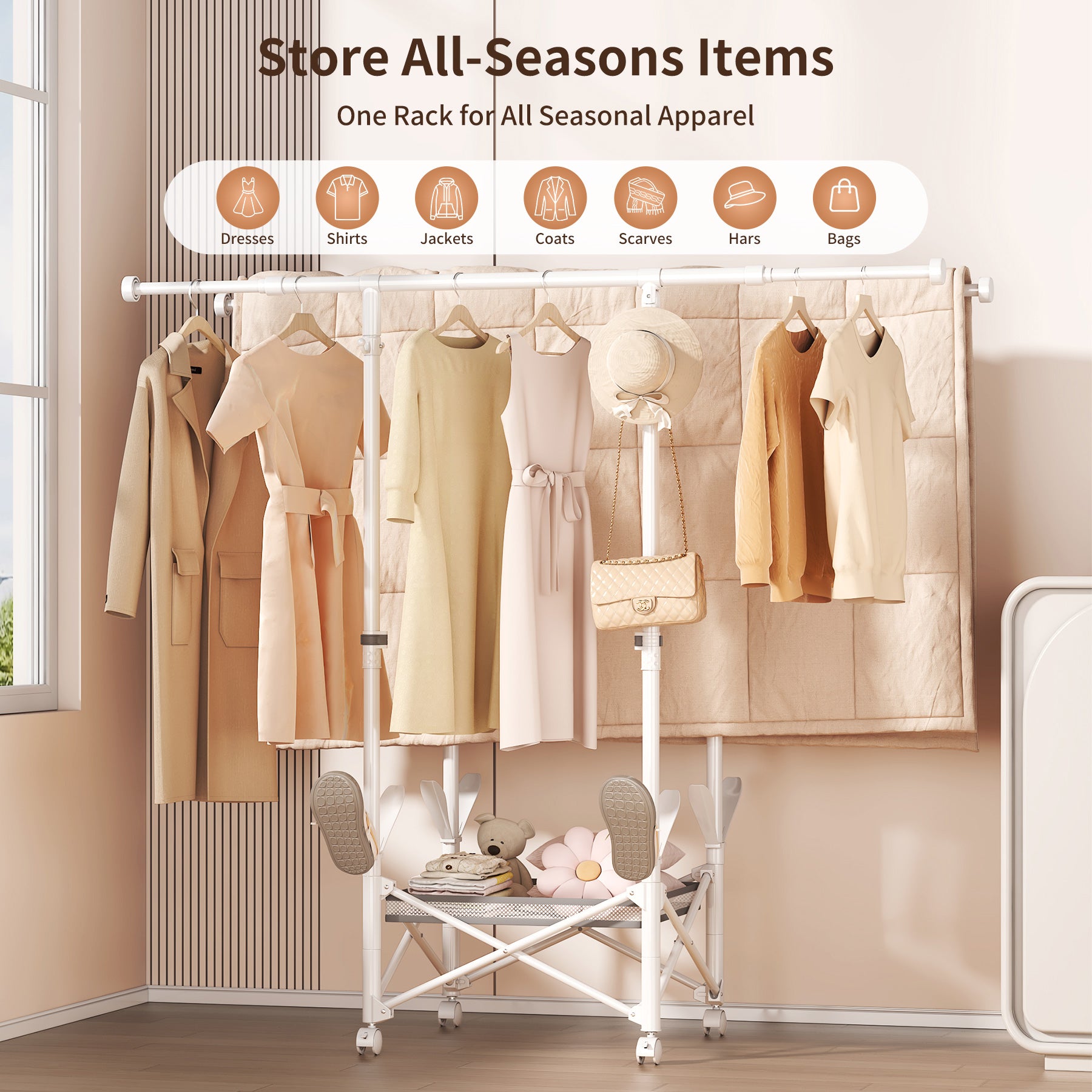 Foldable Clothes Drying Rack with Wheels, Large Capacity Expandable Laundry Rack, Portable Collapsible Dryer, No Assembly, Indoor & Outdoor Use