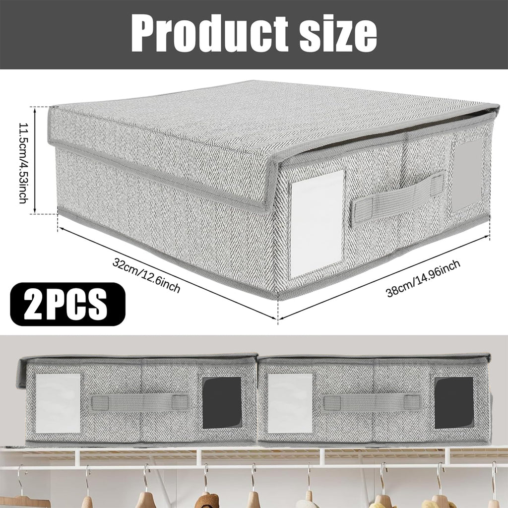 Nonwoven Bedding Storage Box with Removable Lid and Clear Window, Clothes Organizer for Sheets, Pillowcases, Socks, Underwear, Storage Bin