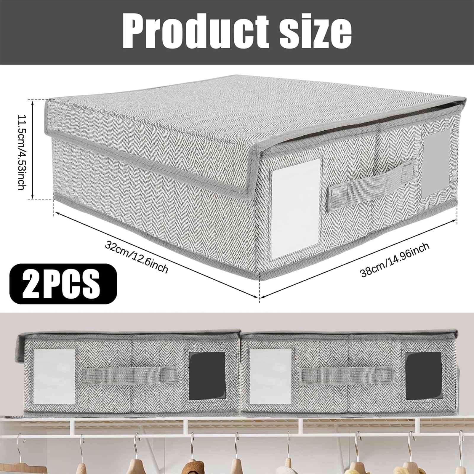 Nonwoven Bedding Storage Box with Removable Lid and Clear Window, Clothes Organizer for Sheets, Pillowcases, Socks, Underwear, Storage Bin