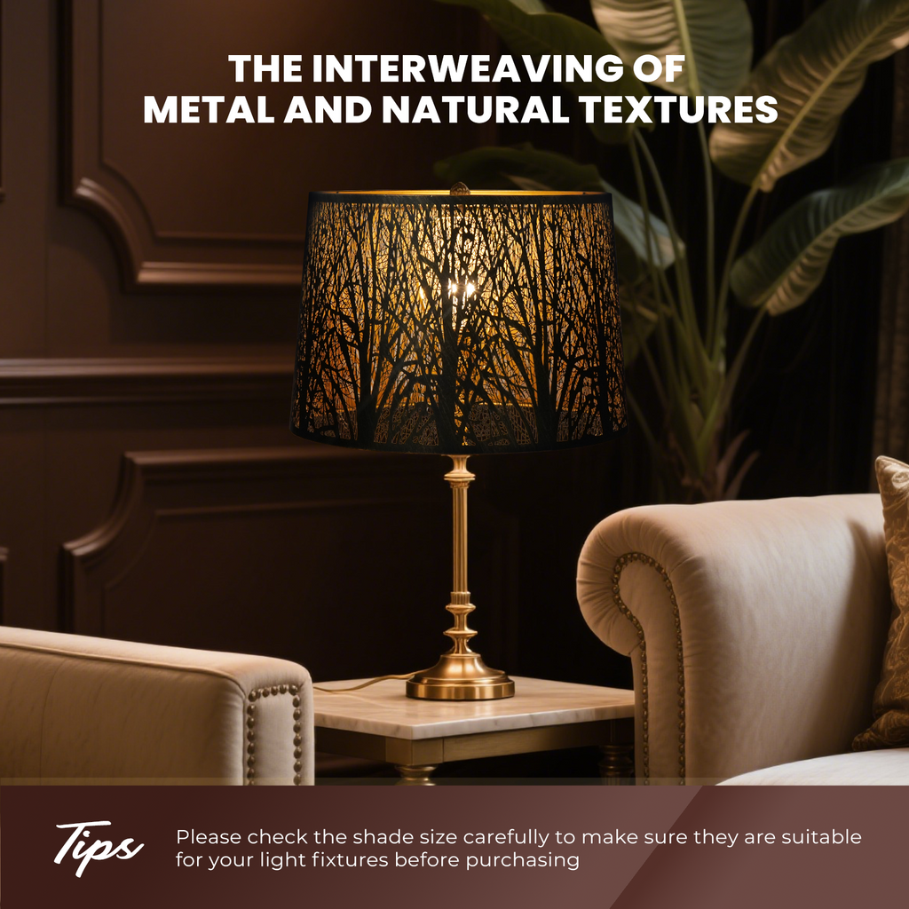 Forest Etched Lampshade – 14×16×11 Inch, Antique Bronze/Gold