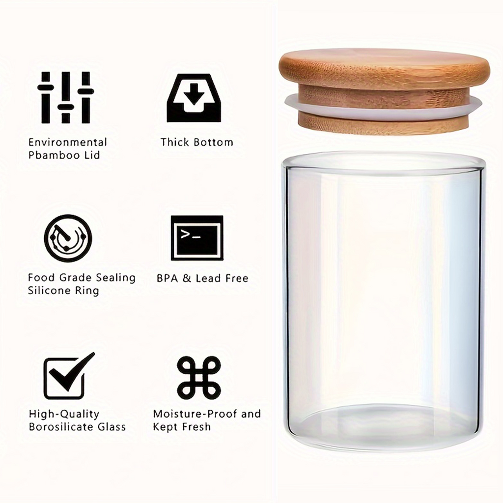 12 Pack Glass Jars Set, Food Storage Containers With Bamboo Lids, Meal Prep Containers For Home Kitchen, Organizer For Snack, Spice, Herb, Cereal