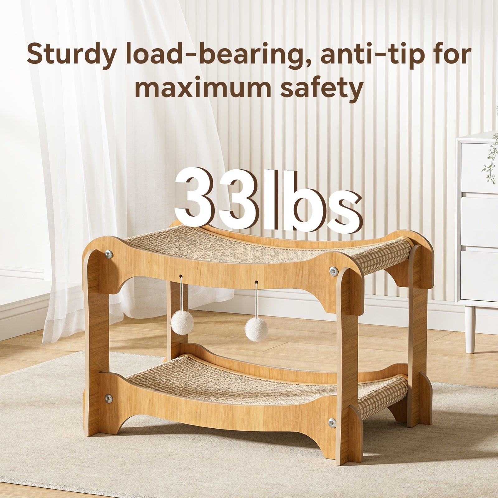 Ergonomic Cat Scratching Lounge Chair Bed- Natural Sisal Scratcher with Solid Wood Frame and Anti Slip Base for Pets