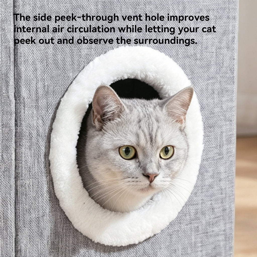 3-in-1 Foldable Cat House with Sisal Scratch Pad & Hanging Toy, Enclosed Cat Cave Bed and Elevated Cat Condo for Indoor Cats