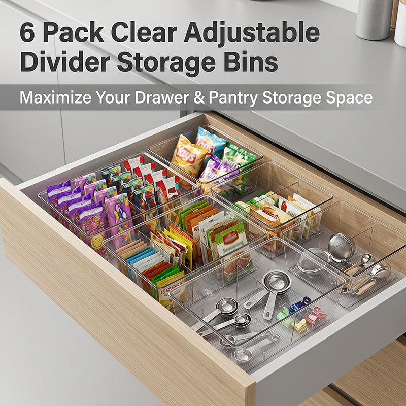 Compact Clear Plastic 4-Compartment Mini Storage Bins | For Pantry & Fridge Organizers Storage, Kitchen Organization, Fits Small Spice Pouches & Snack Packets