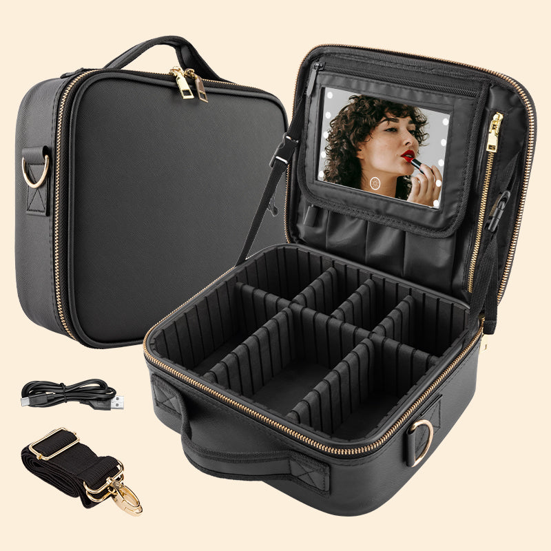 Large Capacity Makeup Organizer Travel Bag with Mirror, Shoulder Strap Cosmetic Storage Case for Makeup, Toiletries & Beauty Essentials