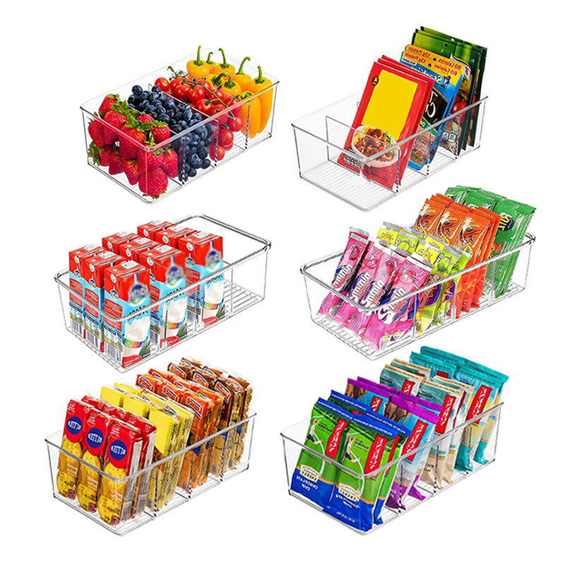 Compact Clear Plastic 4-Compartment Mini Storage Bins | For Pantry & Fridge Organizers Storage, Kitchen Organization, Fits Small Spice Pouches & Snack Packets