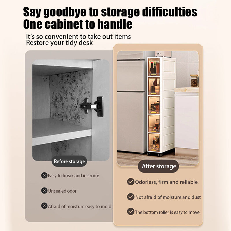 Slim Narrow Bathroom Storage Cabinet, Skinny Rolling Storage Shelf with Wheels, Ample Storage & Waterproof, Freestanding Gap Holder for Bathroom, Kitchen, Entryway & Small Spaces