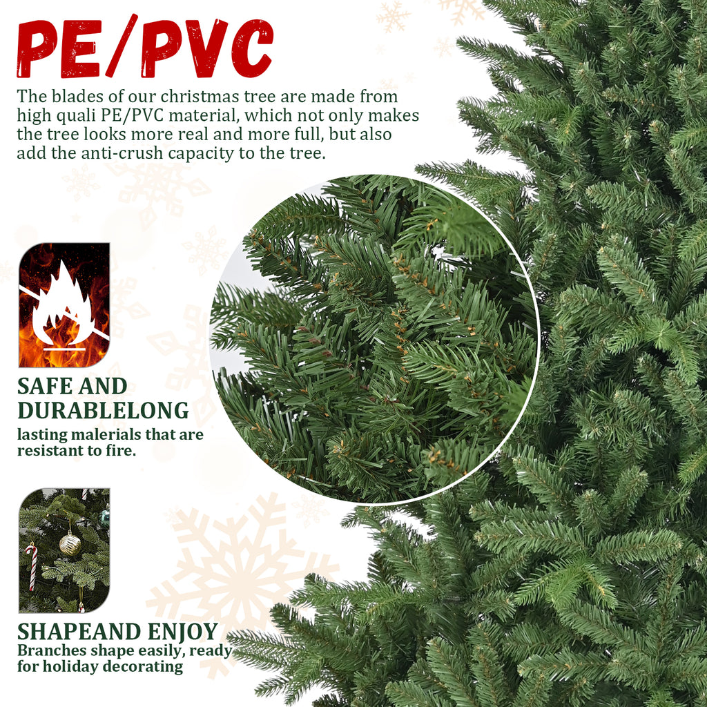 6ft Artificial Christmas Tree, 1168 Branch Tips PE+PVC Hinged Xmas Tree with Metal Stand, Easy Assembly Indoor Holiday Decor