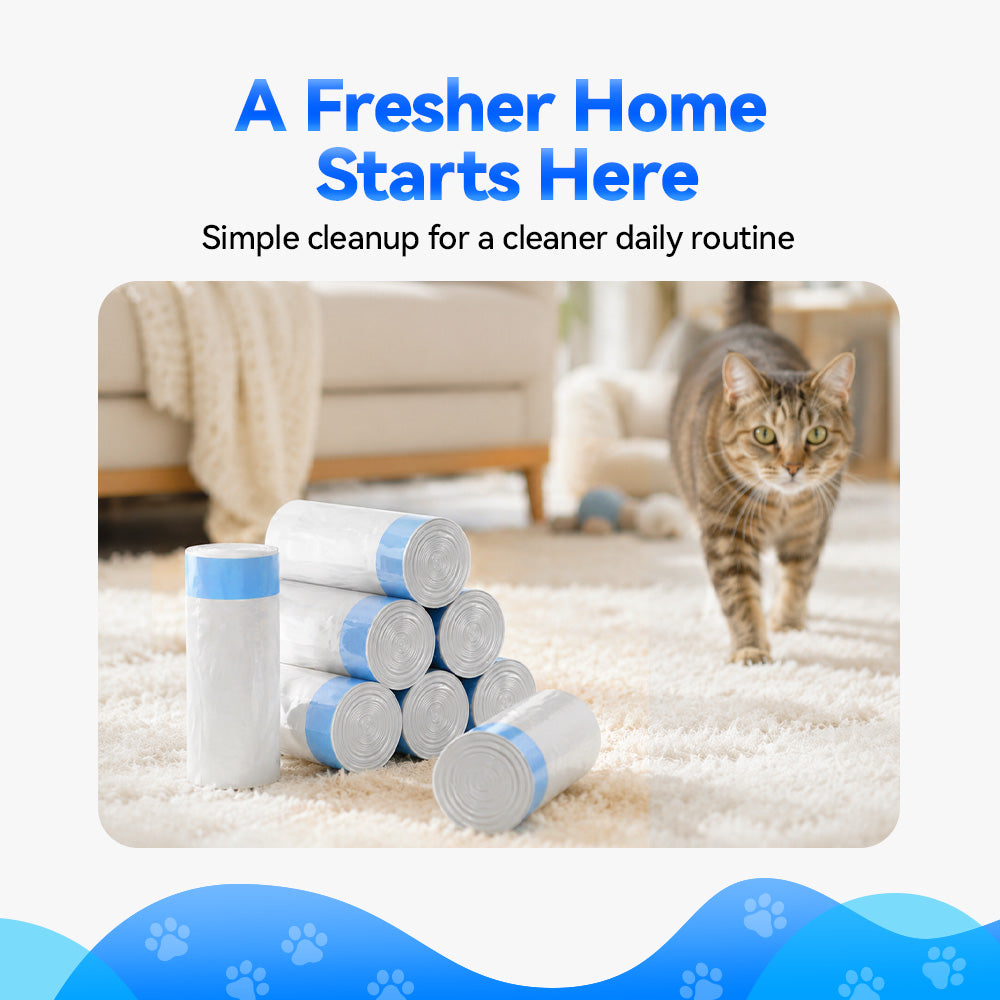 Aeelleea 1 Roll Drawstring Cat Litter Box Liners 20-Pack Leak-Resistant Fit Open-Top Auto Litter