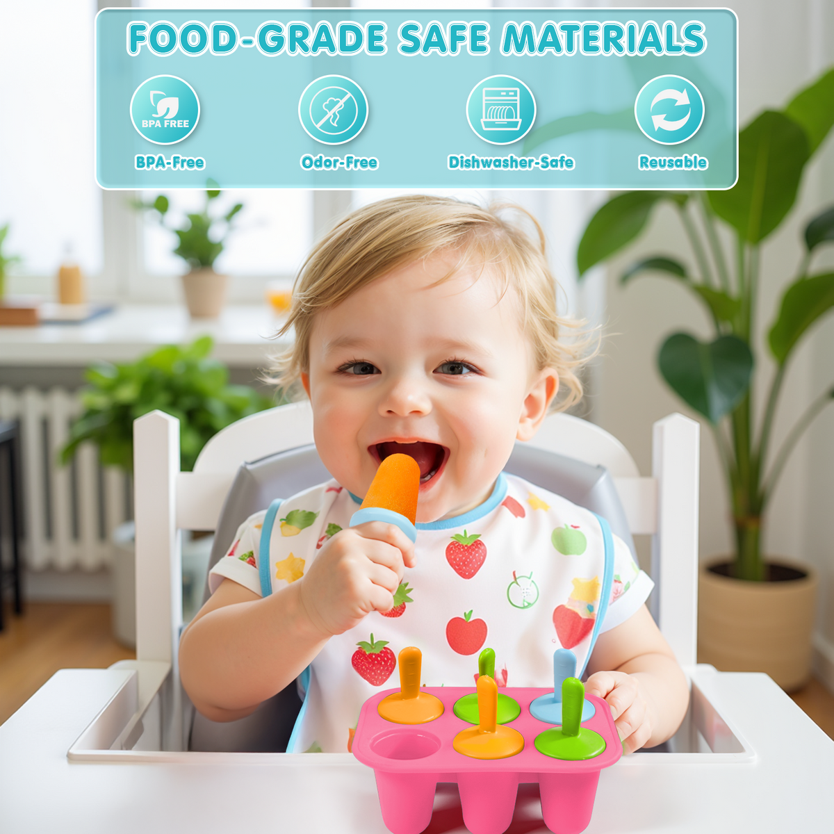 AEELLEEA 6 Cavity Silicone Popsicle Molds, BPA-Free Reusable Ice Pop Molds with Colorful Sticks, Easy Demold Frozen Treat Molds for Juice