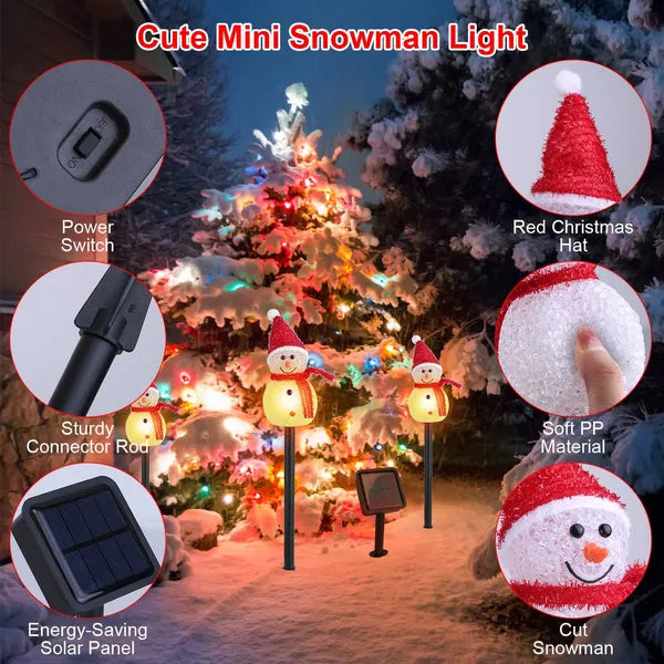 Solar Christmas Snowman Garden Stake Lights, 3 Pack Warm LED Solar Powered Pathway Lights with Red Hat & Scarf, Outdoor Holiday Yard Decor