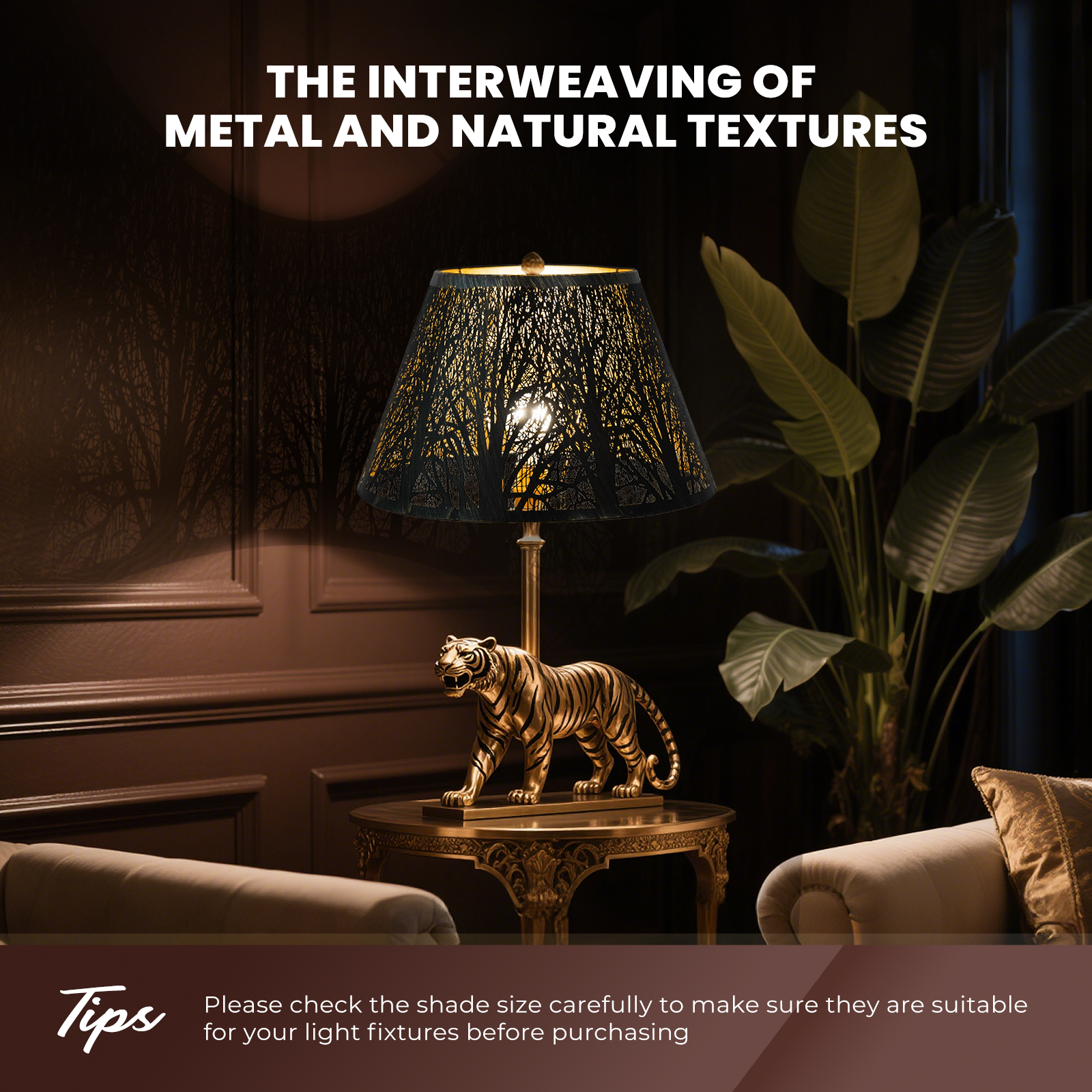 Bronze Gold Tree Pattern Barrel Lampshade – 7×13×7.8 Inch