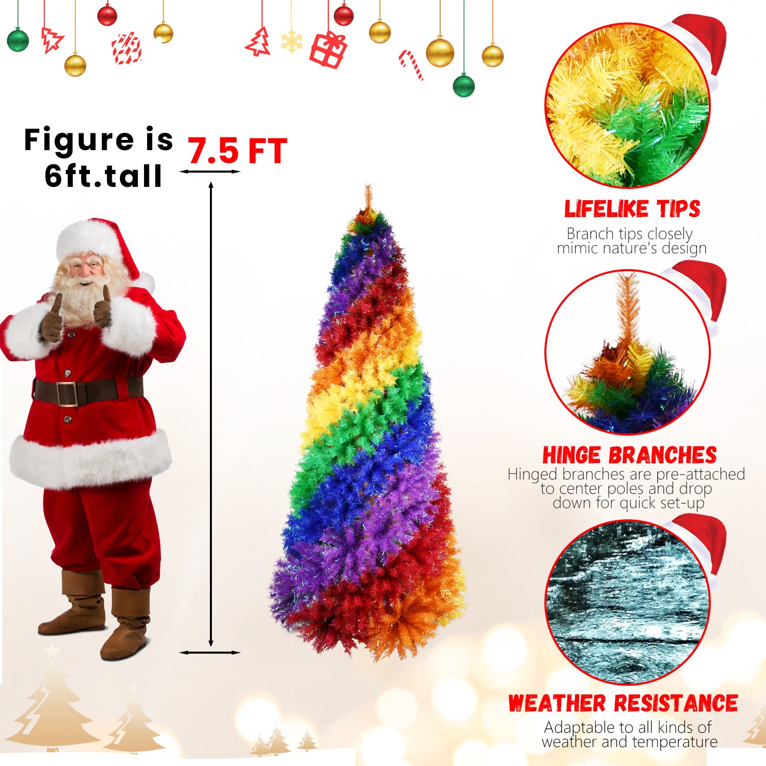 6FT/7.5FT Rainbow Spiral Christmas Tree - Colorful PVC Artificial Holiday Tree with Unique Spiral Design and Sturdy Metal Stand