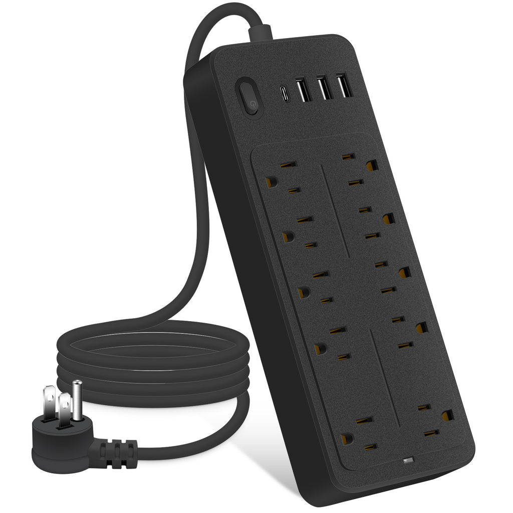 6 FT Surge Protector Power Strip, 10 Outlets 4 USB Ports(1 USB‑C), 14‑in‑1 Long Extension Cord, Flat Plug, 1700J, 1625W/13A, White