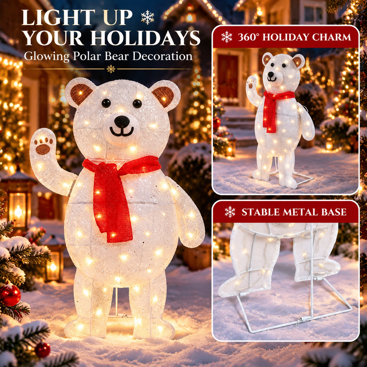 35" Lighted White Bear Family Yard Decorations, 3-Piece 2D Christmas Outdoor Decor with 105 LED Lights