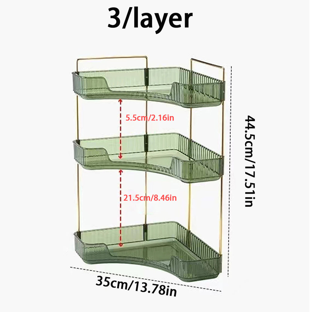 3 Tier Corner Bathroom Counter Organizer, Vanity Makeup & Perfume Storage Shelf, Countertop Skincare Display Stand Holder for Women, Green