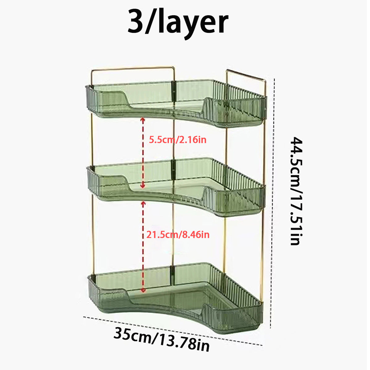 3 Tier Corner Bathroom Counter Organizer, Vanity Makeup & Perfume Storage Shelf, Countertop Skincare Display Stand Holder for Women, Green