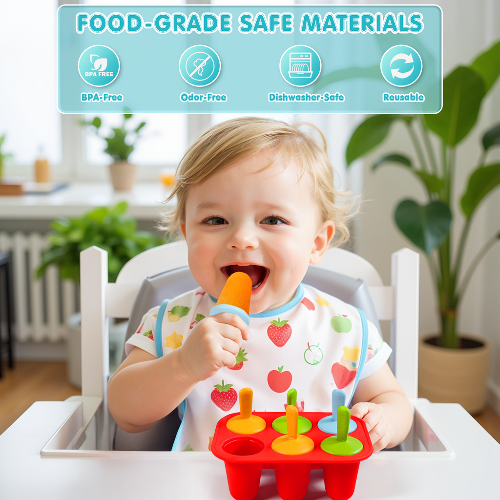 AEELLEEA 6 Cavity Silicone Popsicle Molds, BPA-Free Reusable Ice Pop Molds with Colorful Sticks, Easy Demold Frozen Treat Molds for Juice