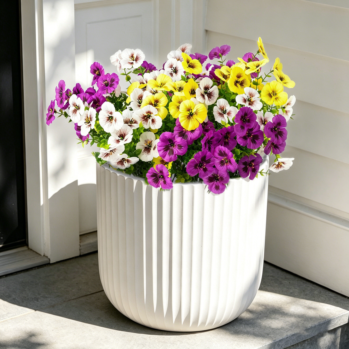 15pcs Artificial Pansy Flowers, 3 Assorted Colors UV Resistant Faux Pansies for Outdoor Patio Porch Decor