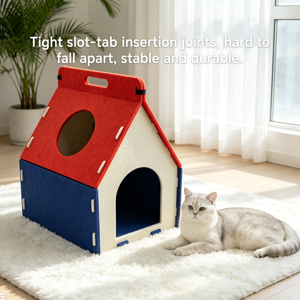 Felt Cat House for Indoor Cats, Cozy Cat Hideaway for Playing, Resting & Sleeping, Scratch-Resistant Cave Bed