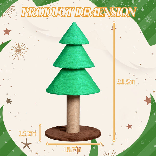 31.5in Christmas Tree Cat Scratcher, Cat Scratching Post for Indoor Cats, Large Sisal Cat Scratching Tree Cat Scratch Tower