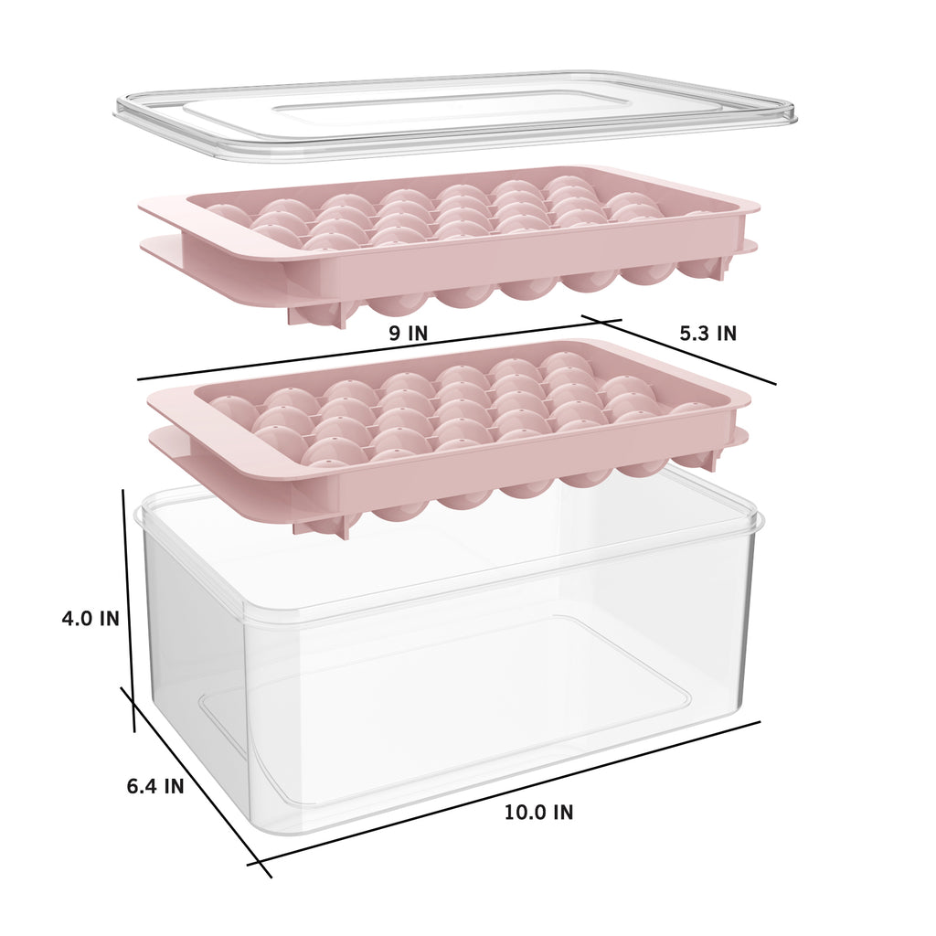 1-Inch Round Ice Cube Tray with Lid and Storage Bin, Small Sphere Ice Ball Molds for Freezer, Reusable Ice Maker Tray for Whiskey, Cocktails & Daily Drinks