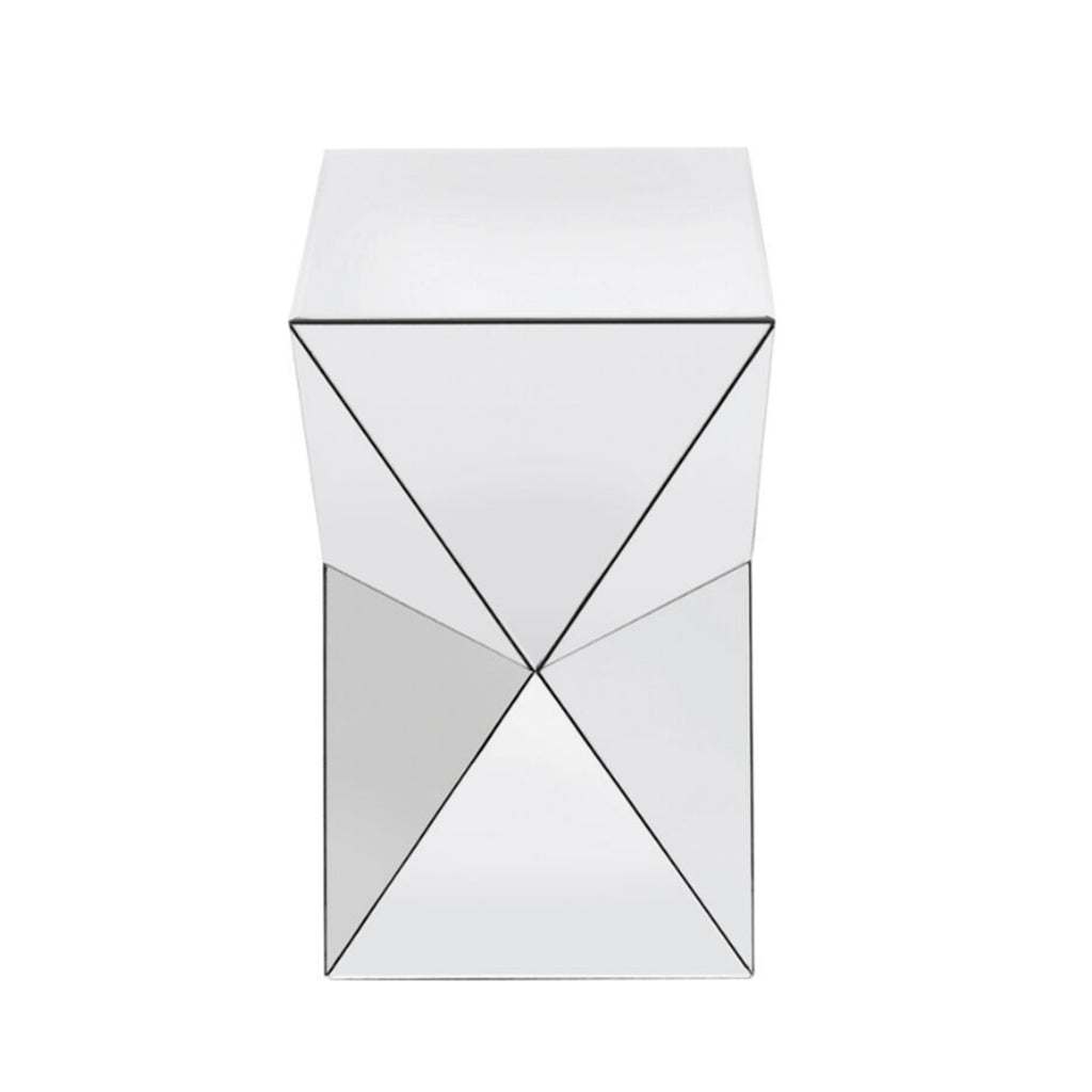 AEELLEEA 12.6 in Mirrored Geometric Side Table, Silver Square Accent End Table, Modern Nightstand for Living Room Bedroom