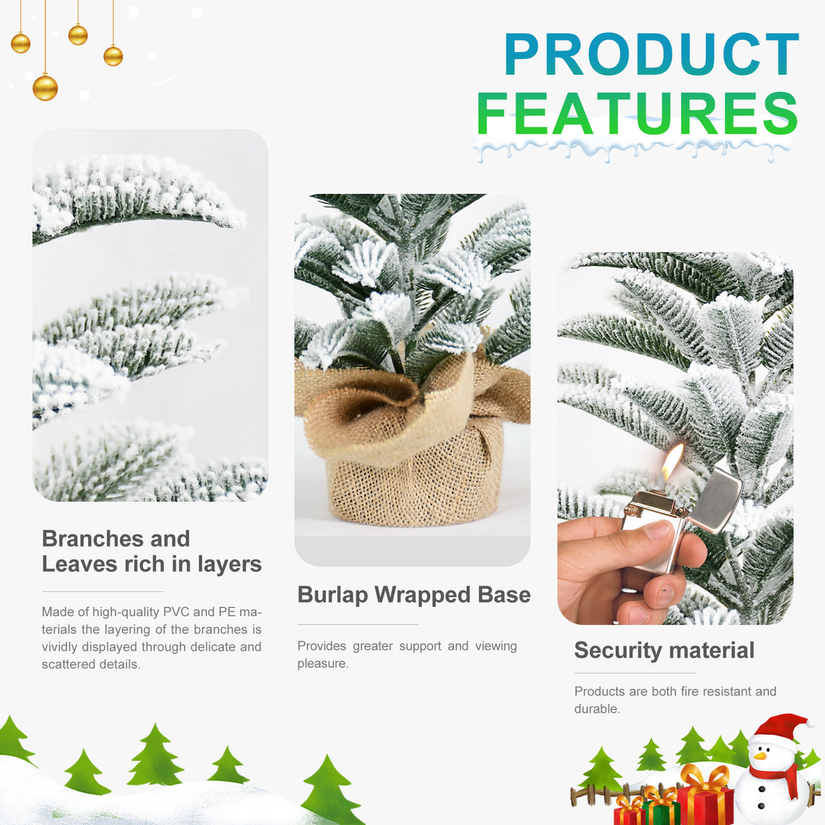 20" Mini Flocked Christmas Tree with Burlap Base, Small Artificial Snowy Tabletop Tree for Small Spaces & Indoor Holiday Decor.