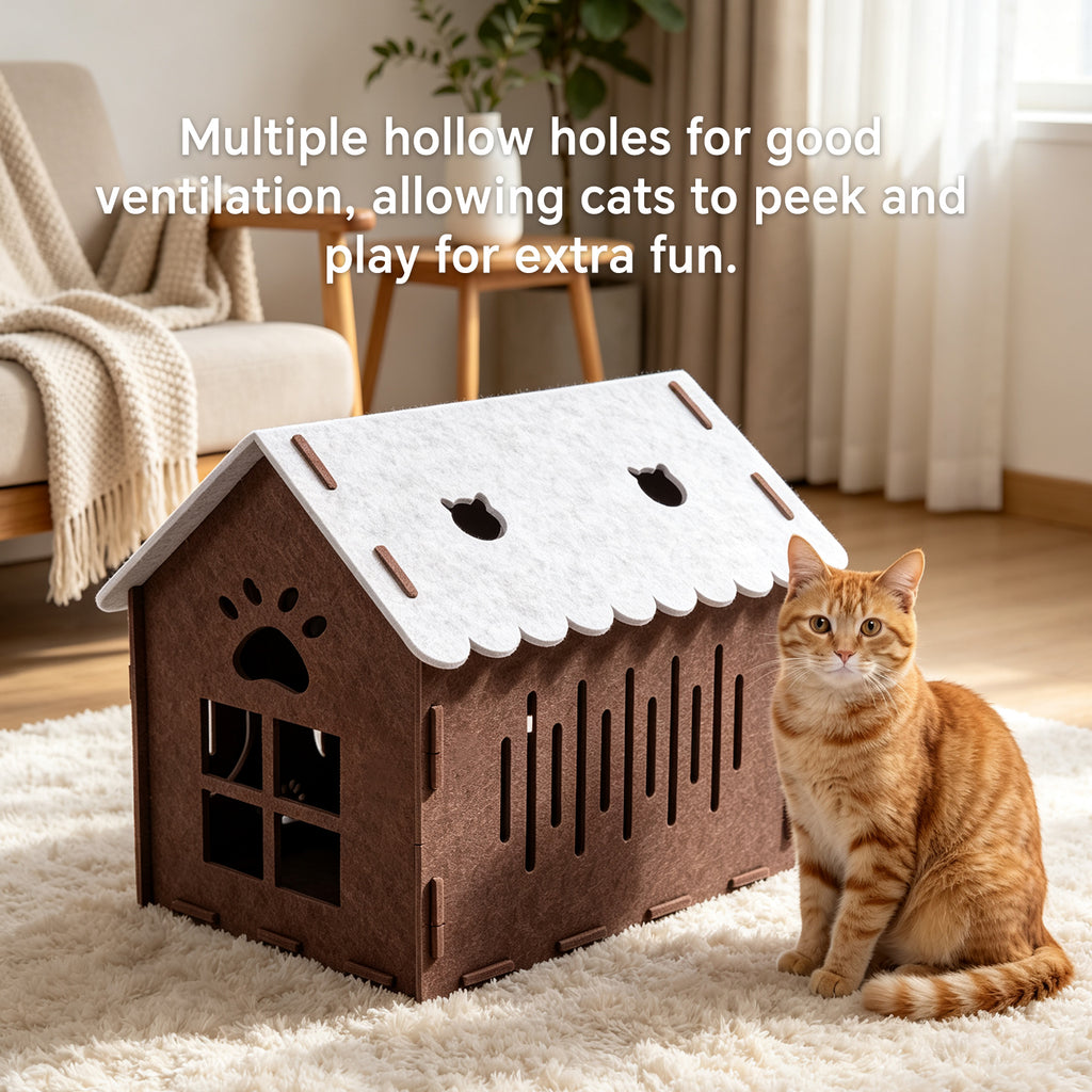 Felt Cat House for Indoor Cats, Cozy Cave Bed & Cat Hideaway for Sleeping, Resting and Relaxing
