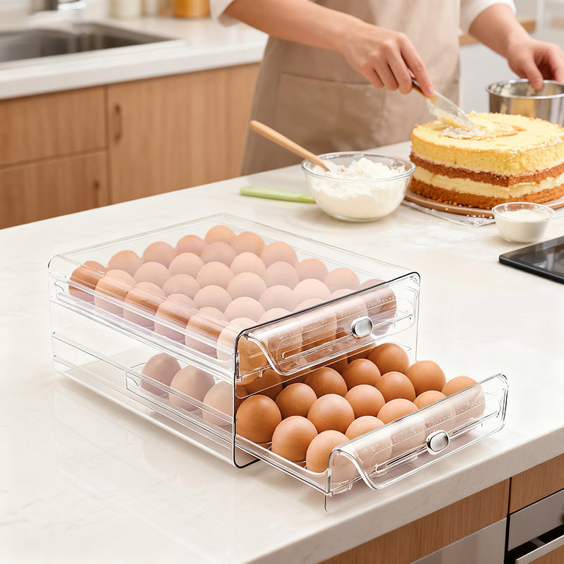 Egg Organizer for Refrigerator, Large Egg Holder for Fridge, Clear Egg Container for Refrigerator, Stackable Egg Storage Trays for Countertop, Egg Drawer Dispenser, Egg Storage Container