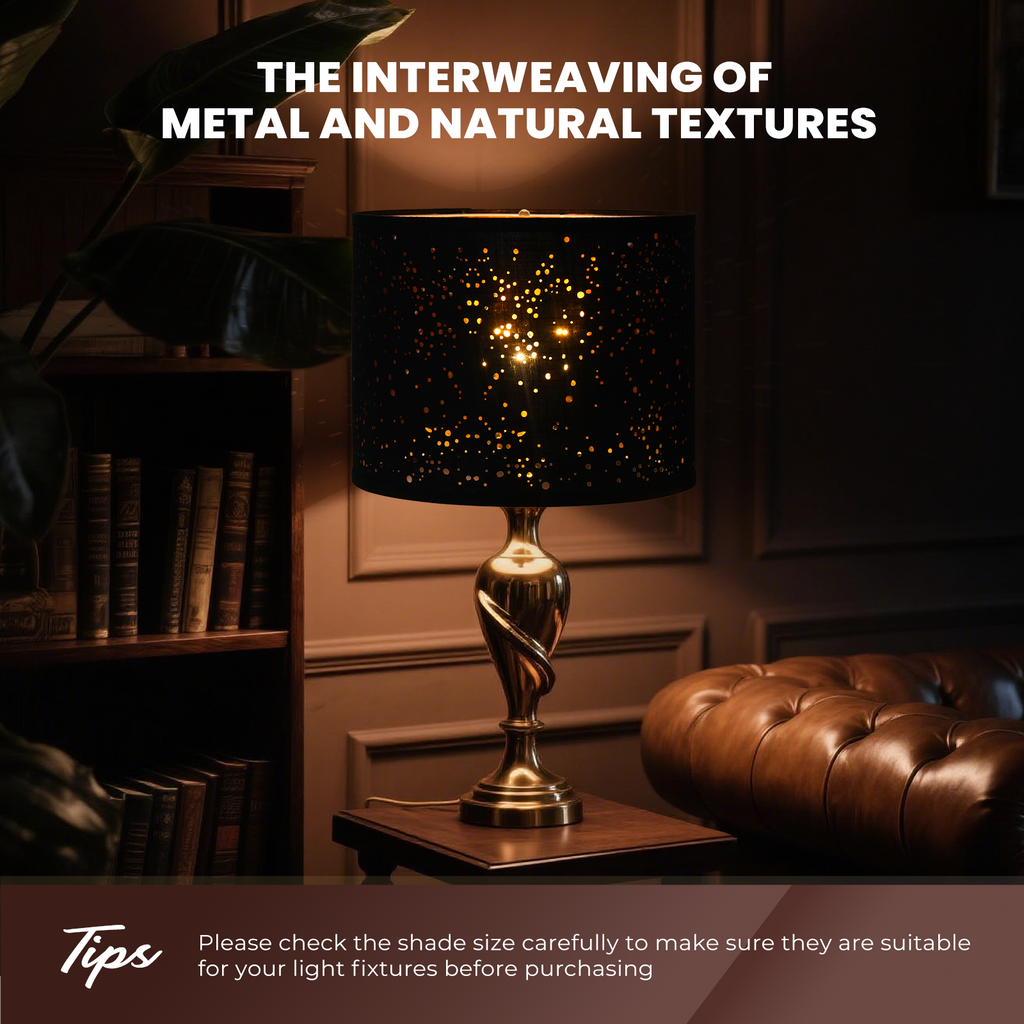 ALUCSET 2-Pack 15"×12" Black Starry Sky Drum Lamp Shades, Spider Fitter with Harp Included, Gold Inner Lining