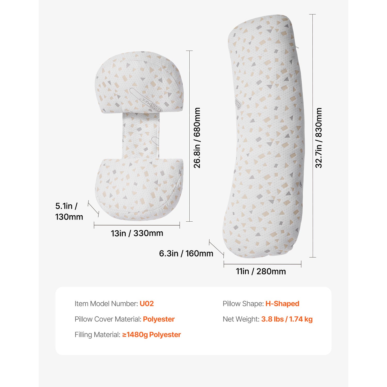H-Shaped Adjustable Pregnancy Pillow, 32.7 Inch Soft Polyester Maternity Support Pillow, Breathable Detachable Washable Cover Full Body Sleeping Pillow for Pregnant Women