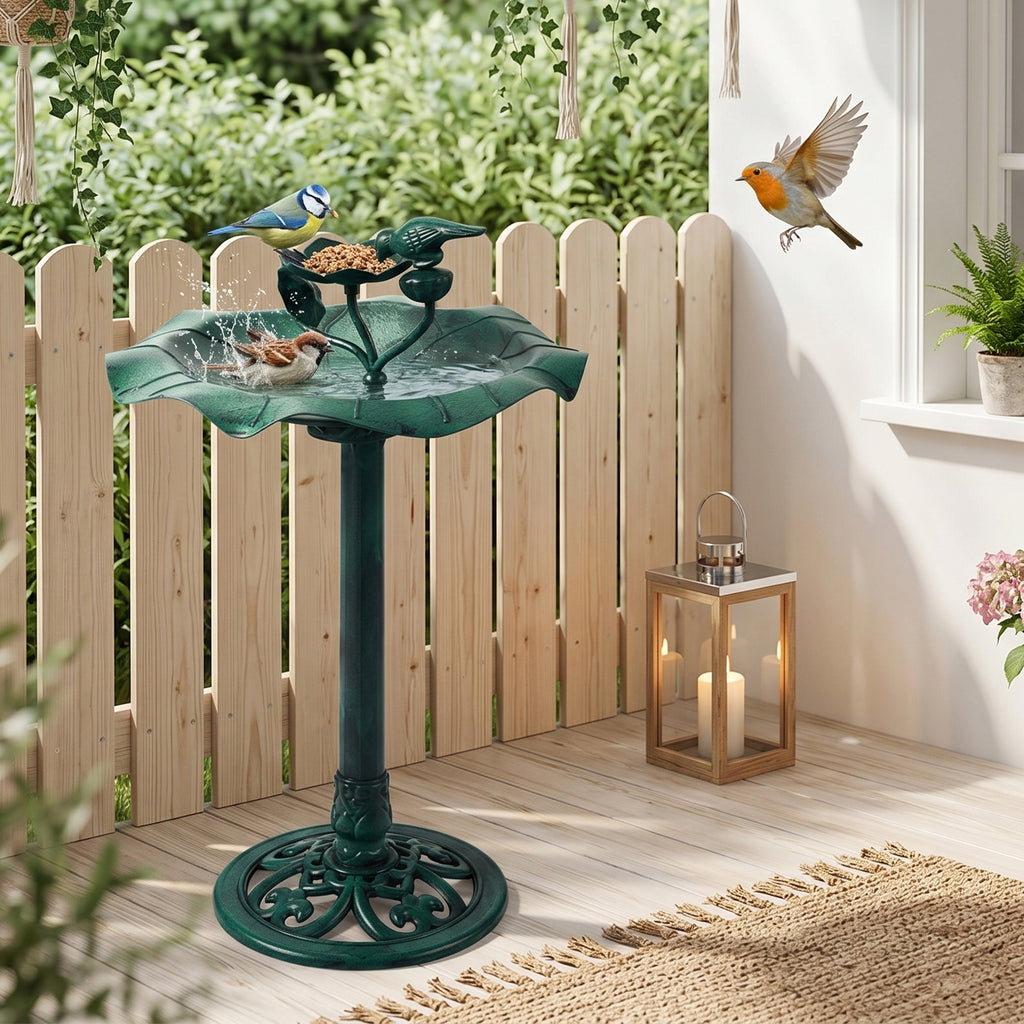 Dark Green Resin Bird Bath, Freestanding Lotus Style Bird Feeder Basin for Garden Yard Outdoor Decor