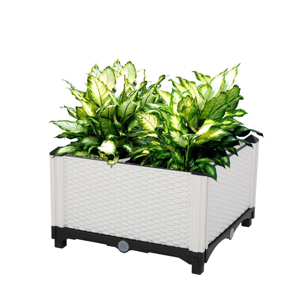 AEELLEEA-2Pcs Free Splicing Injection Planting Box, White Rattan Texture Plastic Raised Garden Planter for Balcony Patio Herb Vegetable Growing